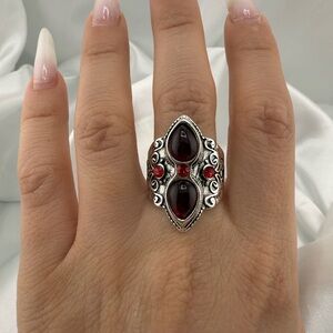 Vintage Silver color and Red Gemstone Ring